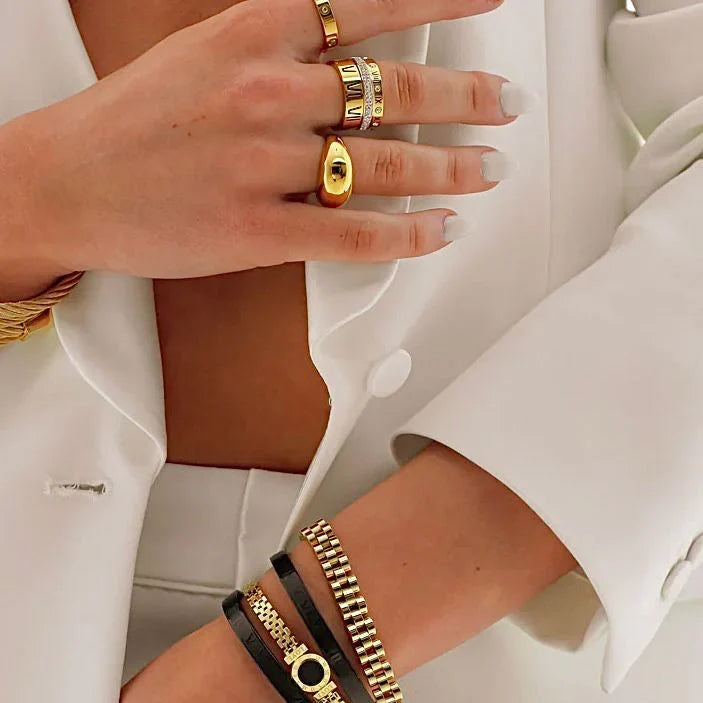 Gold Roman Numeral Crystal Stacked Ring