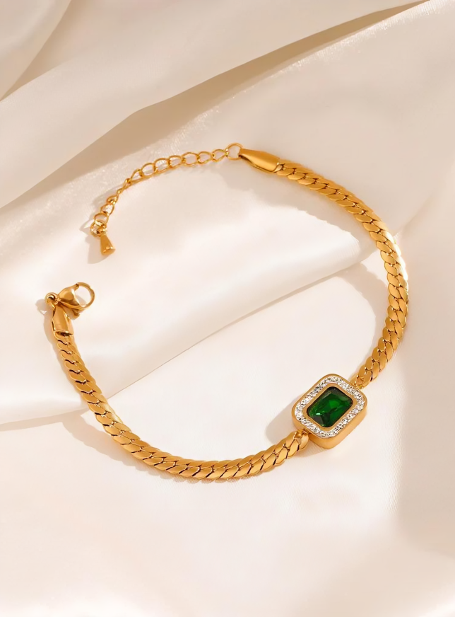 Emerald Radiance Herringbone Bracelet