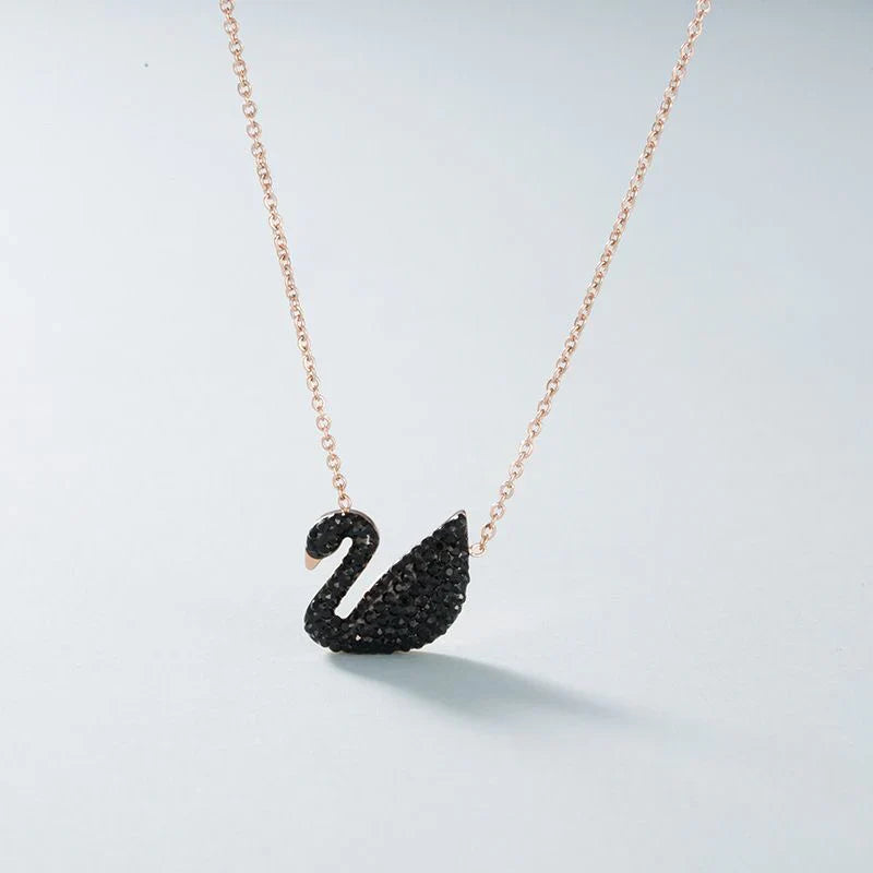 Rose Gold Black Swan Necklace