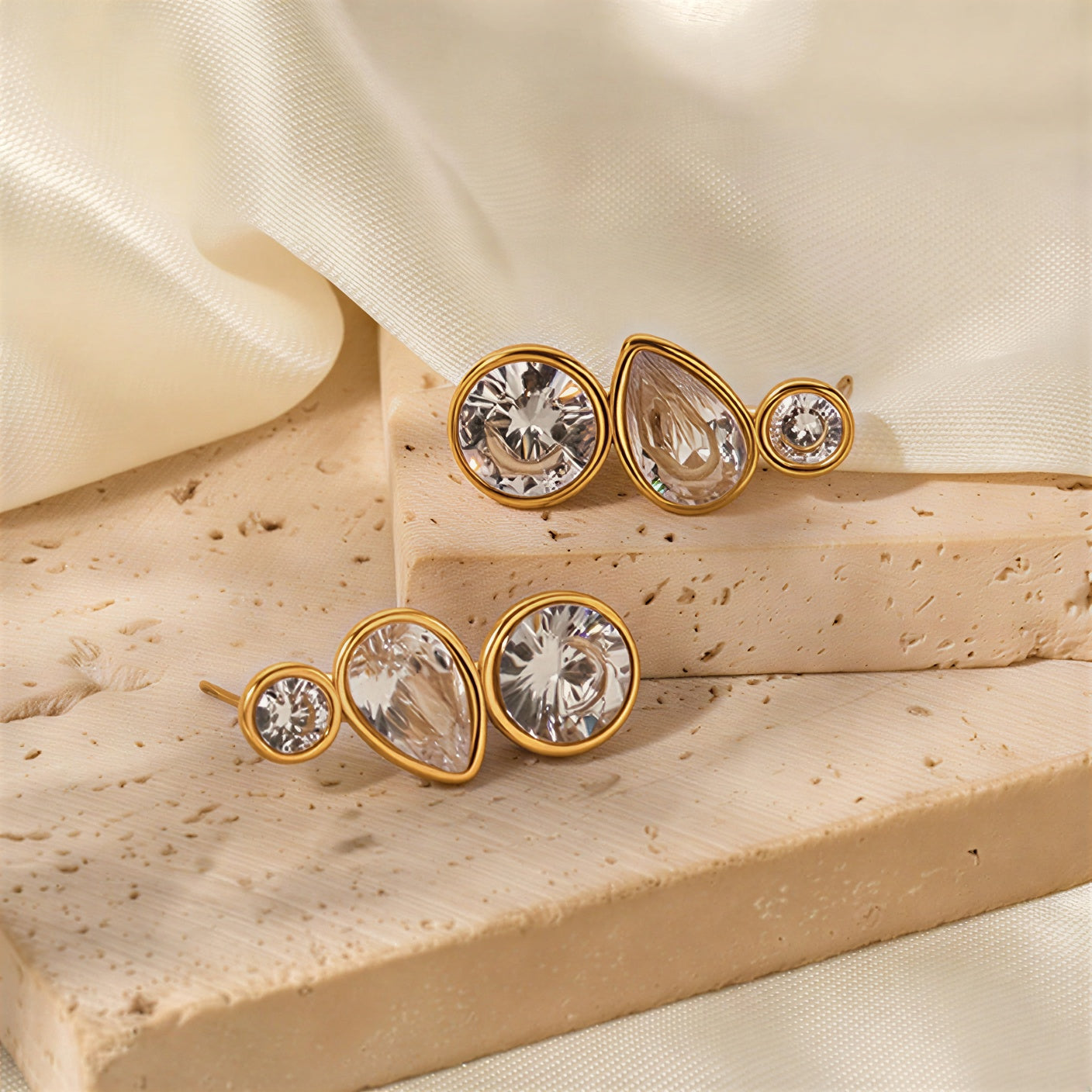 Triple-Drop Geometric Crystal Earrings