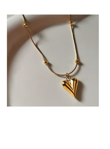 Dainty Gold Puffy Heart Pendant Necklace