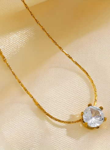 Gold Solitaire Crystal Necklace