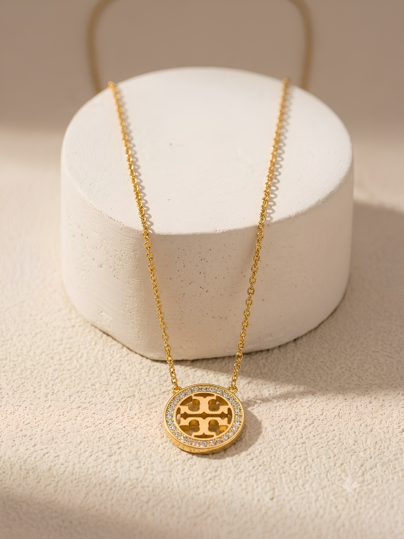 Pave Crystal Cutout Logo Pendant Necklace
