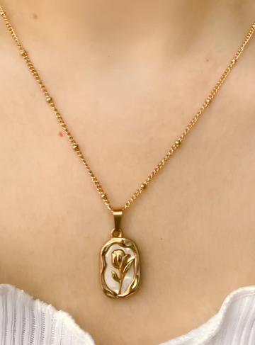Vintage Gold Tulip Medallion Necklace