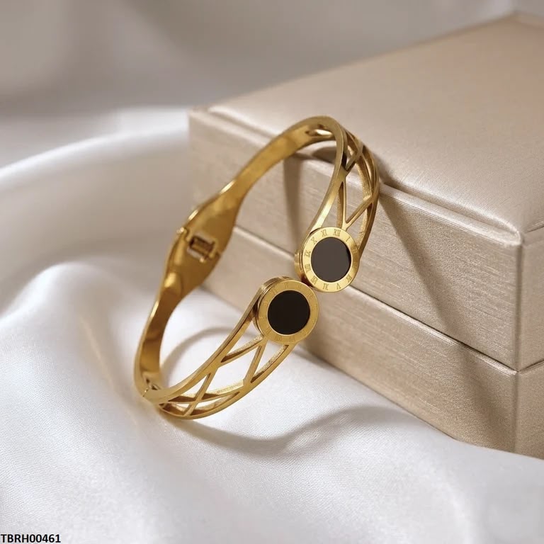 Gold Double Black Disc Roman Numeral Bangle