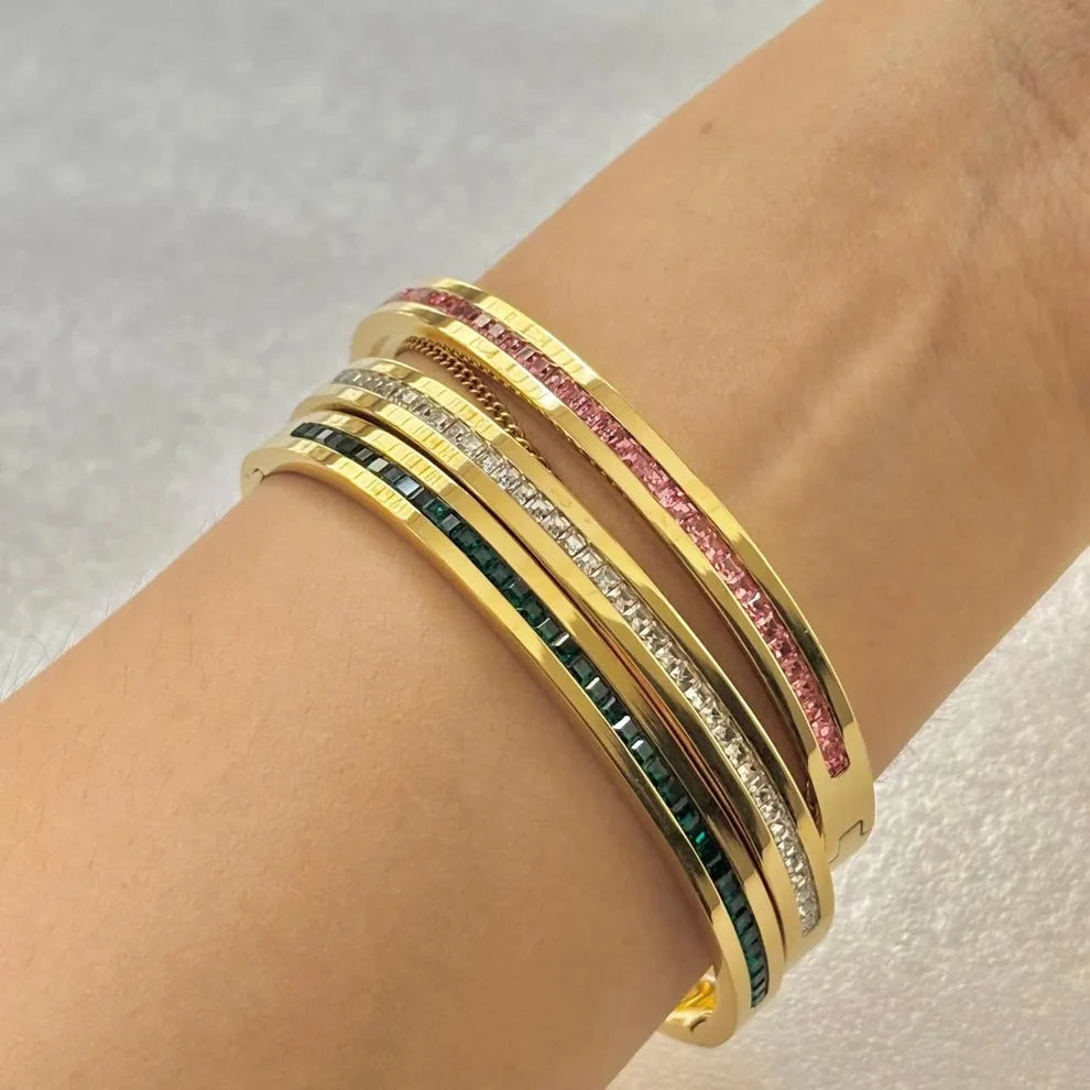 Gold Gemstone Inlaid Stackable Bangles