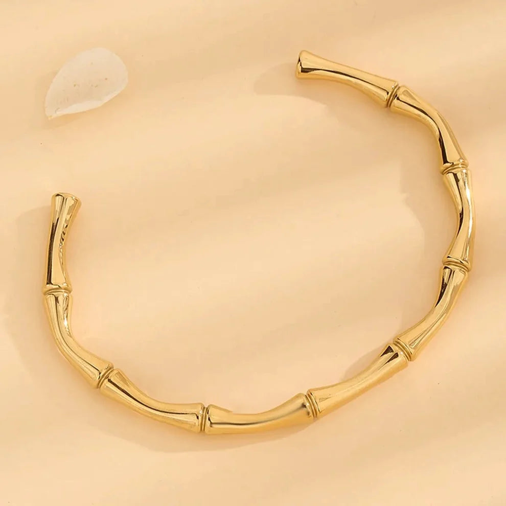 Gold Bamboo Cuff Bangle