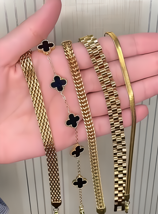 The Luxe 5 peace Gold Stack bracelets set