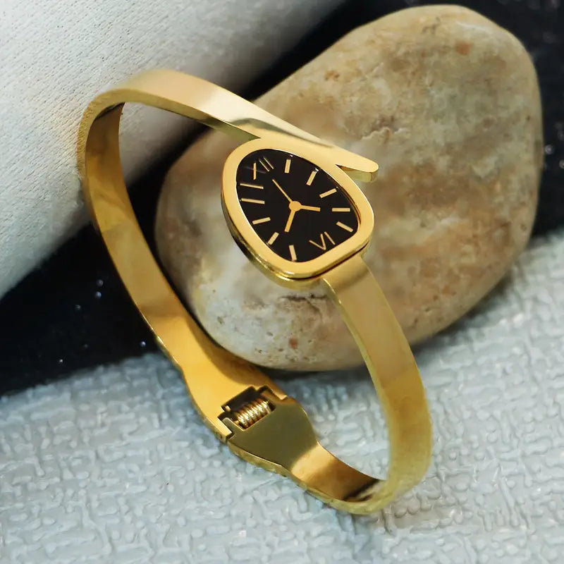 Luxury Gold & Black Roman Dial Bracelet  Fake Watch