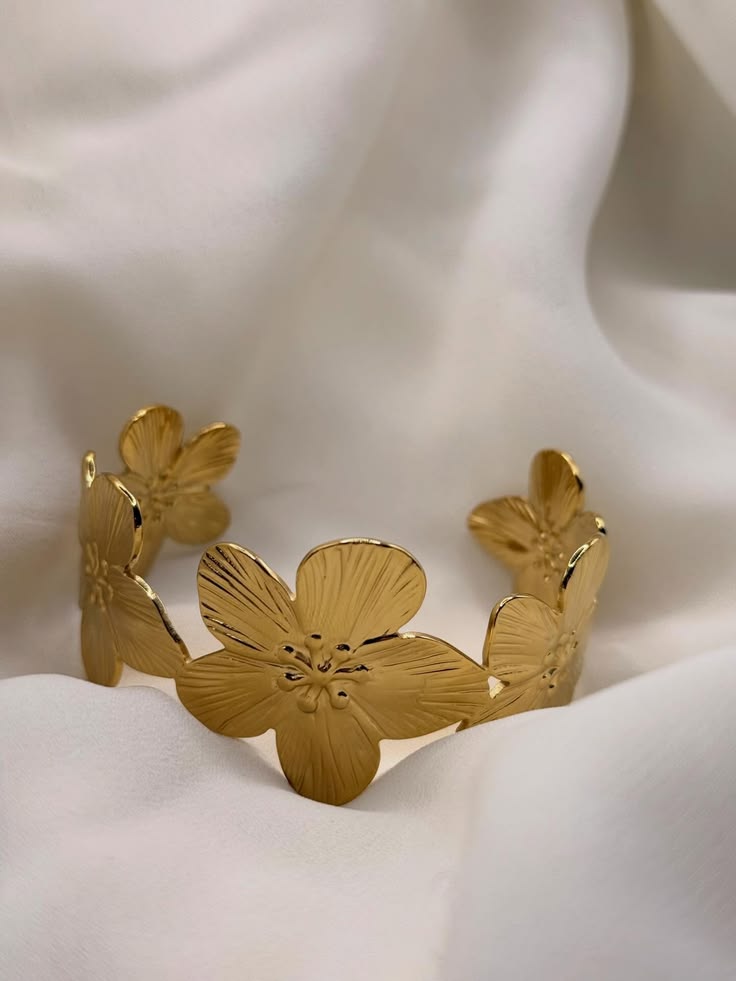 Gold Textured Floral Cuff Bracelet