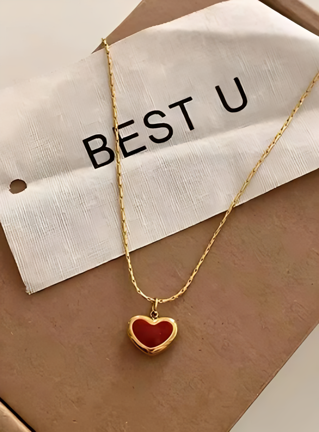 Gold-Plated Red Enamel Heart Necklace