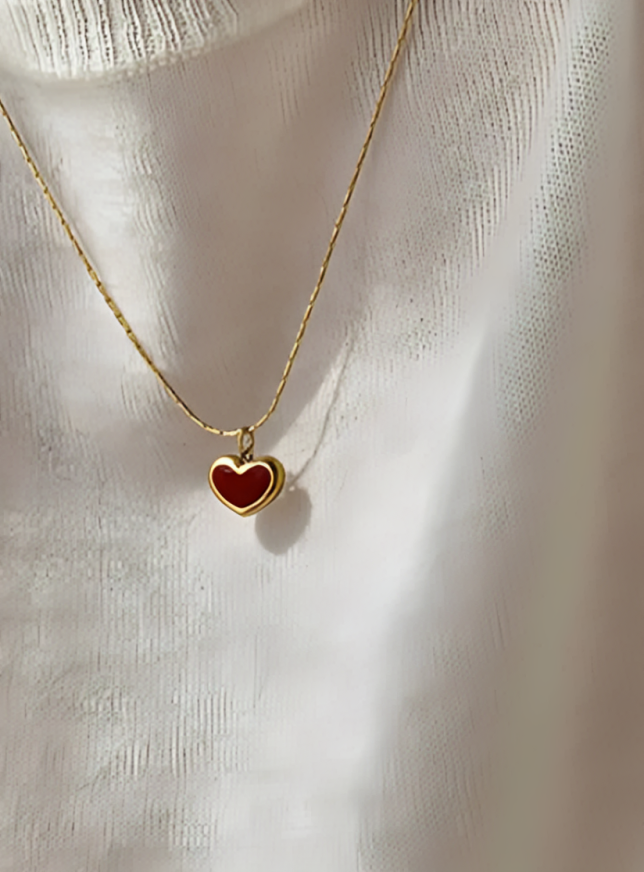 Gold-Plated Red Enamel Heart Necklace