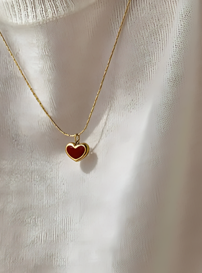 Gold-Plated Red Enamel Heart Necklace