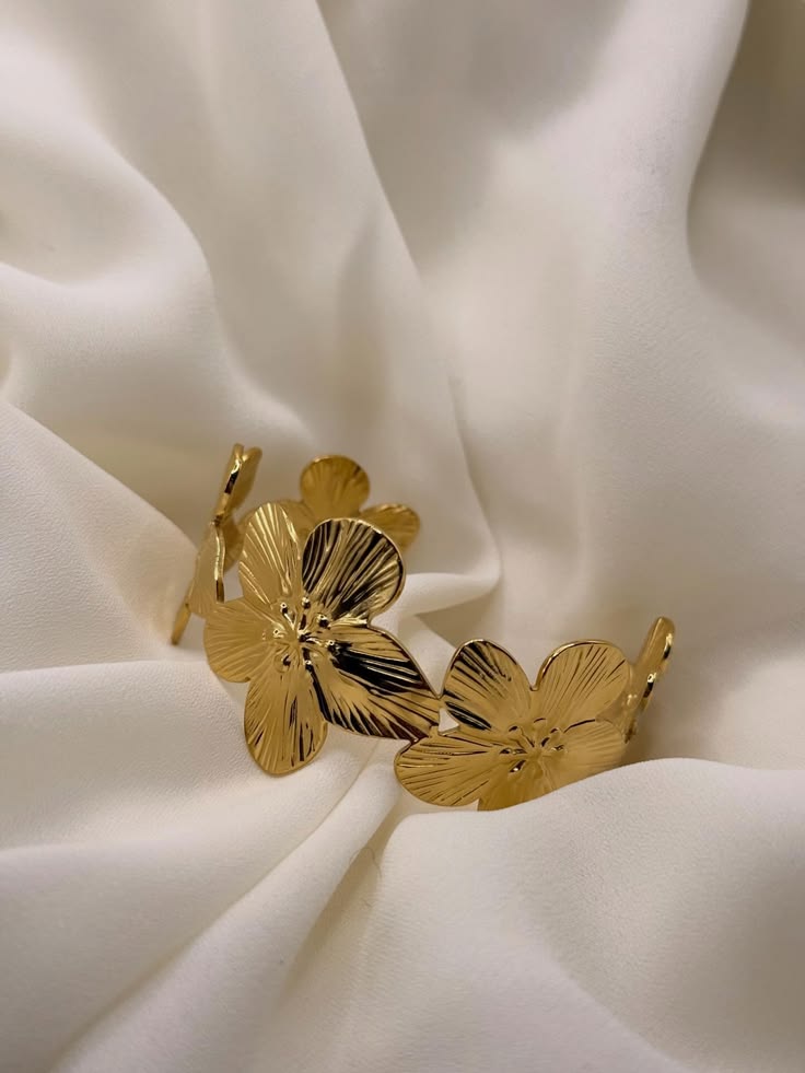 Gold Textured Floral Cuff Bracelet