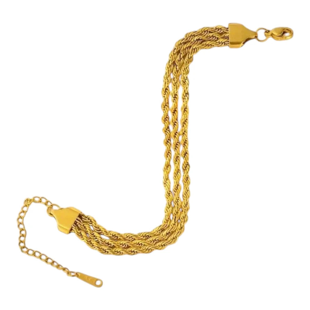 Gold Triple-Strand Rope Chain Bracelet