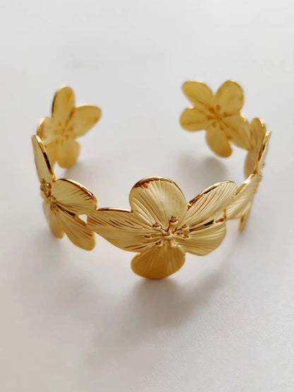 Gold Textured Floral Cuff Bracelet