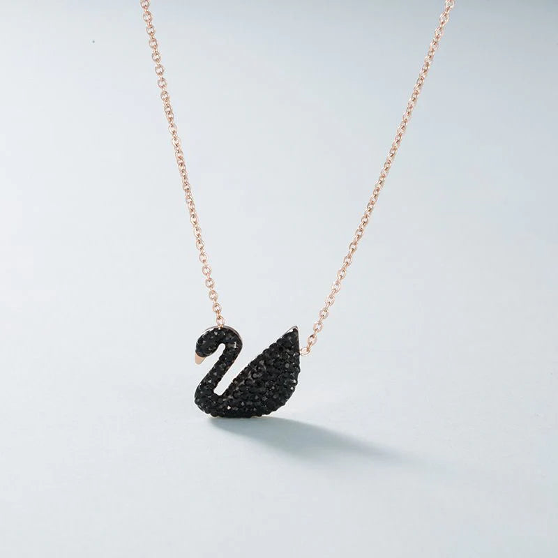 Rose Gold Black Swan Necklace