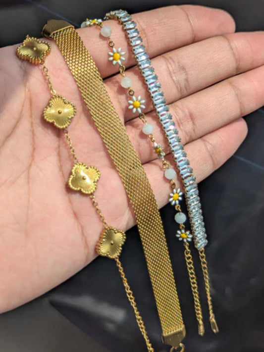 Golden Charm Stack Bracelets Set