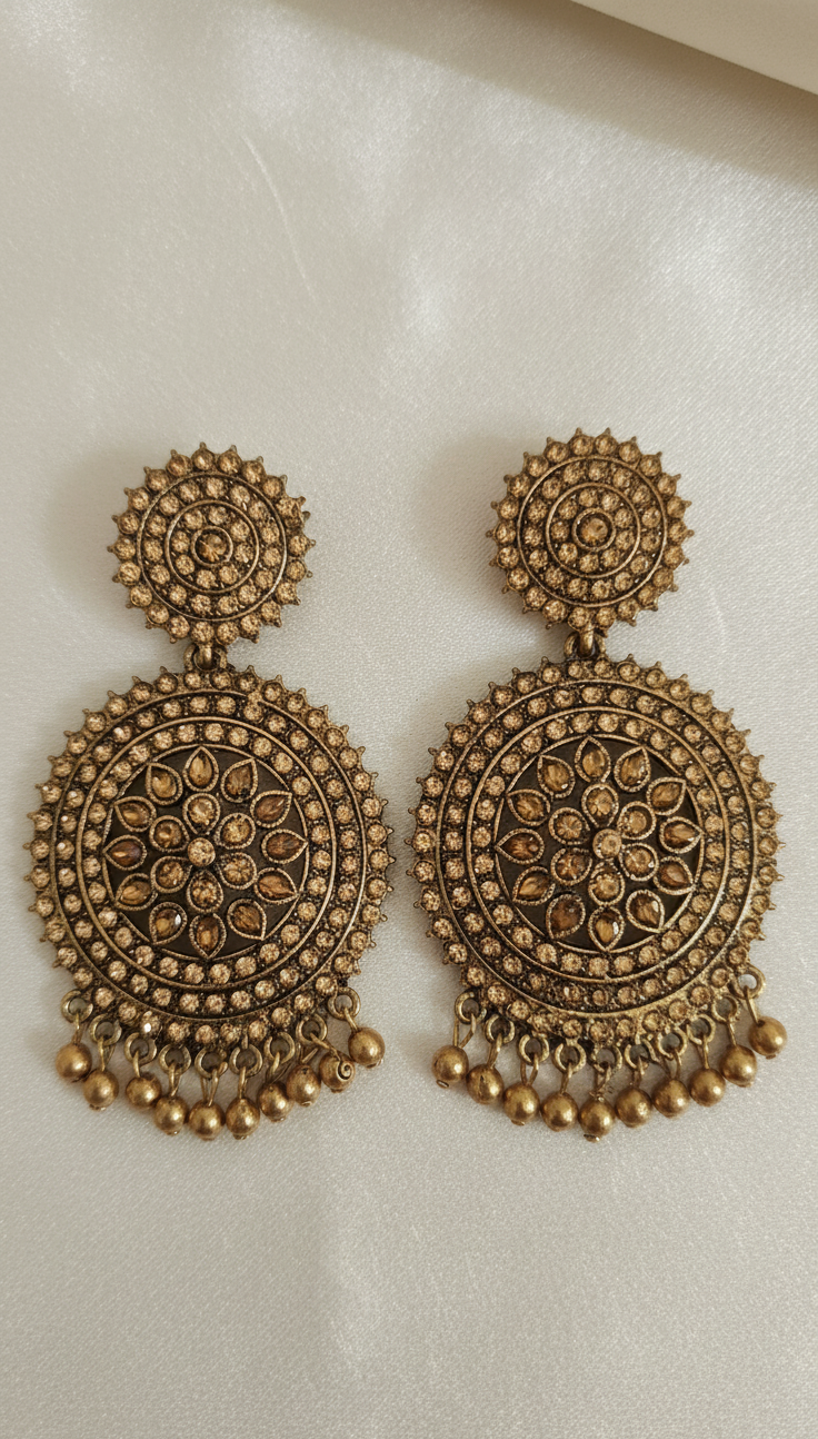 Antique Kundan Mandala Drop Earrings
