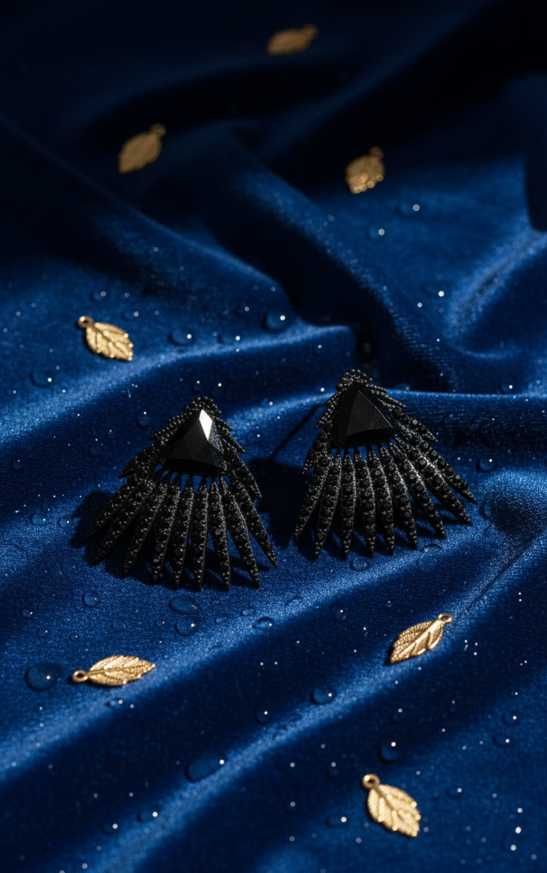 Black Crystal Spike Statement Fan Earrings