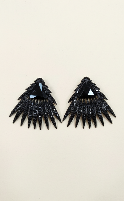 Black Crystal Spike Statement Fan Earrings
