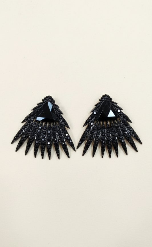 Black Crystal Spike Statement Fan Earrings