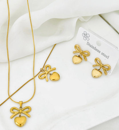 Gold Bow & Heart Jewelry Set – Premium Stainless Steel