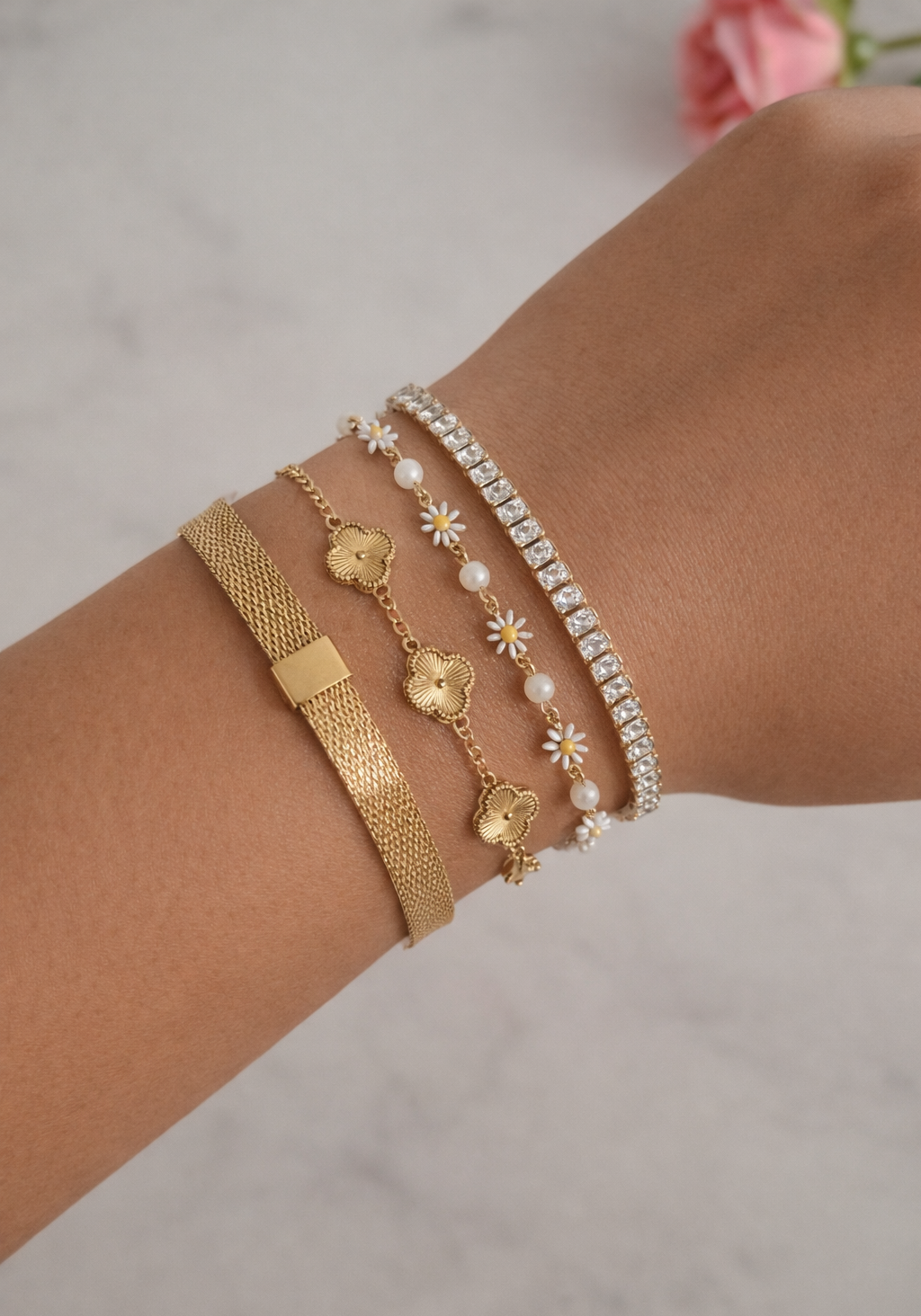 Golden Charm Stack Bracelets Set