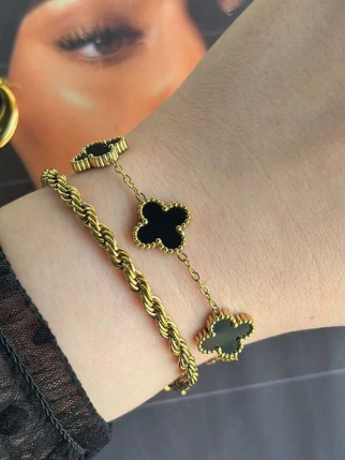 Luxury Gold Clover Charm Bracelet Set