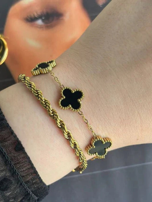 Luxury Gold Clover Charm Bracelet Set