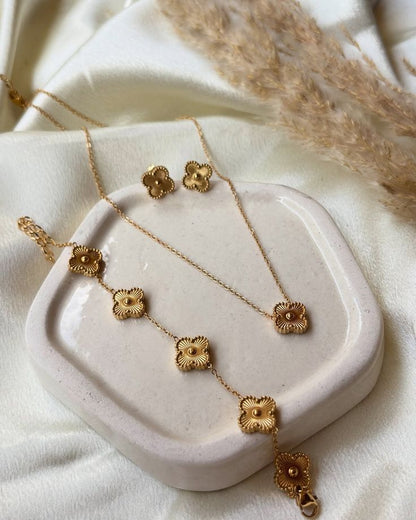 Eternal Bloom Clover Jewelry Set - Premium Gold Finish
