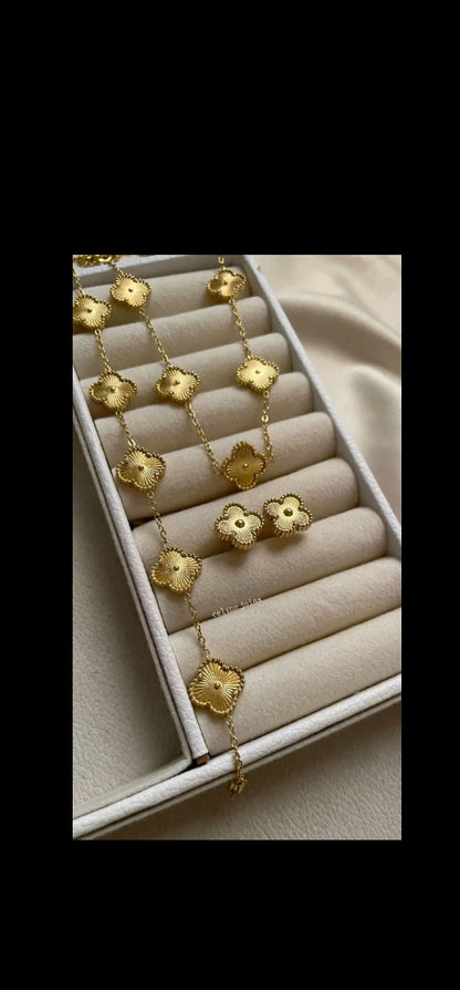 Eternal Bloom Clover Jewelry Set - Premium Gold Finish