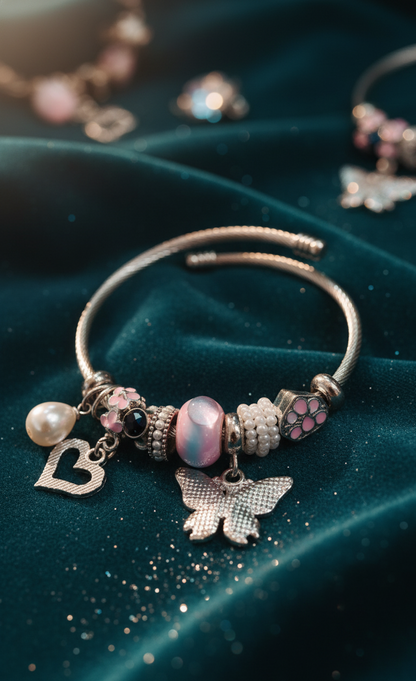 Crystal Pearl Charm Bangles