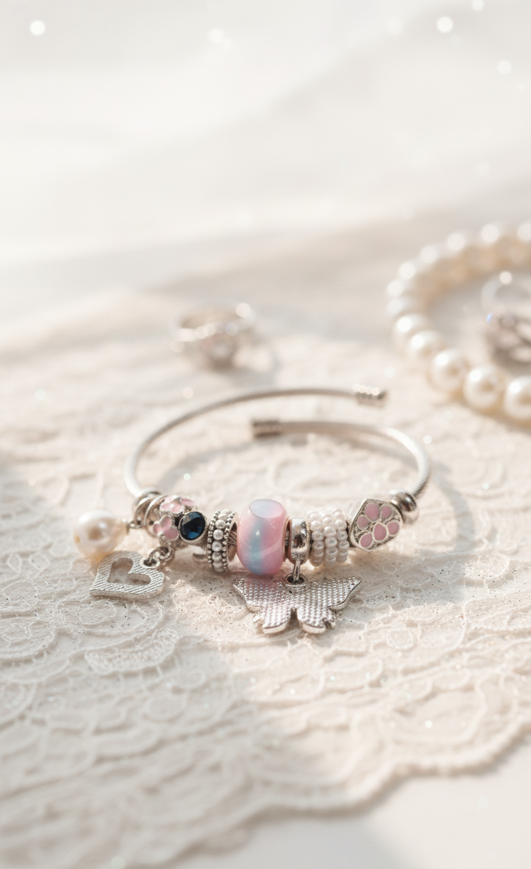 Crystal Pearl Charm Bangles