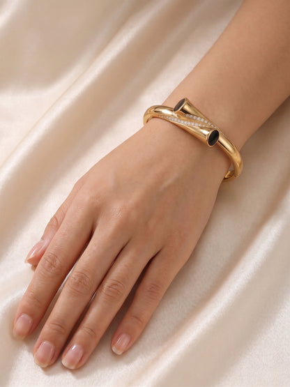 Gold Black Enamel Crystal Accent Bangle