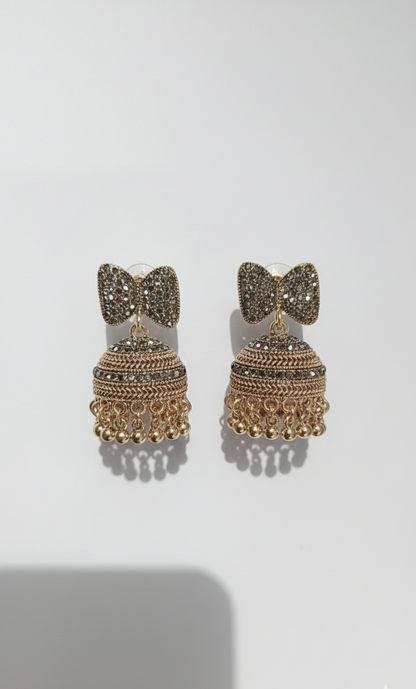 Premium Oxidised Silver Bow-Tie Jhumka Earrings – Heavy Stainless Steel Ethnic Statement Piece