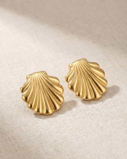 Vintage-Inspired 18K Gold Plated Stainless Steel Scallop Shell Statement Earrings