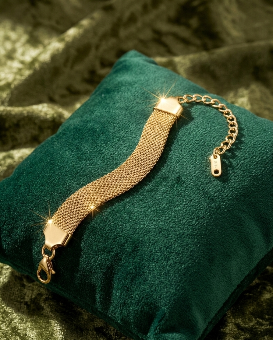 Aurelia 18K Gold Mesh Ribbon Bracelet – Timeless Elegance