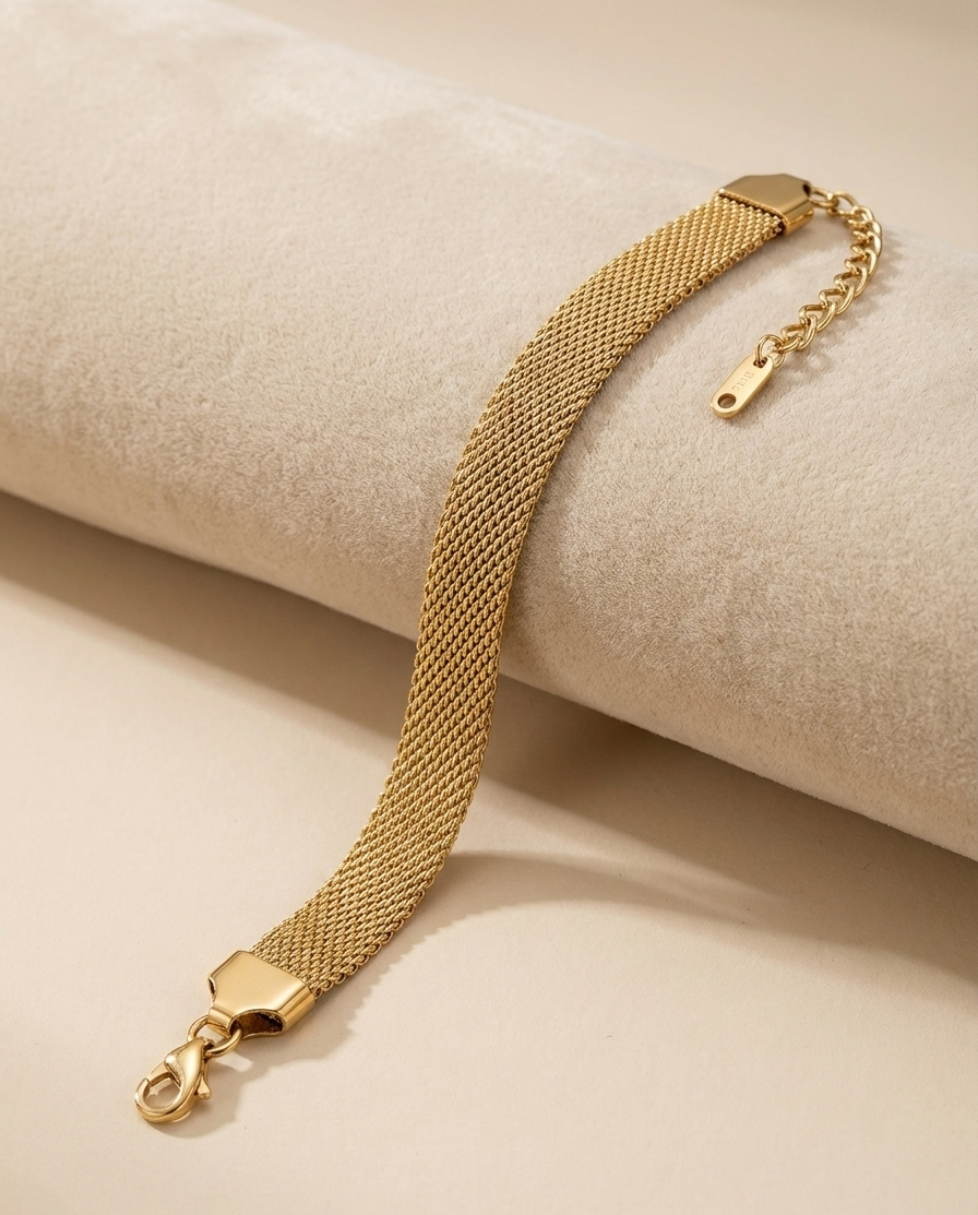 Aurelia 18K Gold Mesh Ribbon Bracelet – Timeless Elegance
