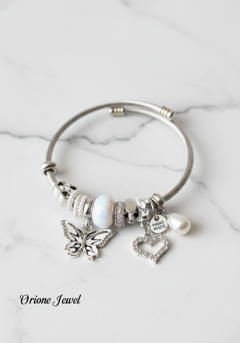 Crystal Pearl Charm Bangles