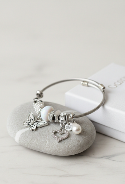 Crystal Pearl Charm Bangles