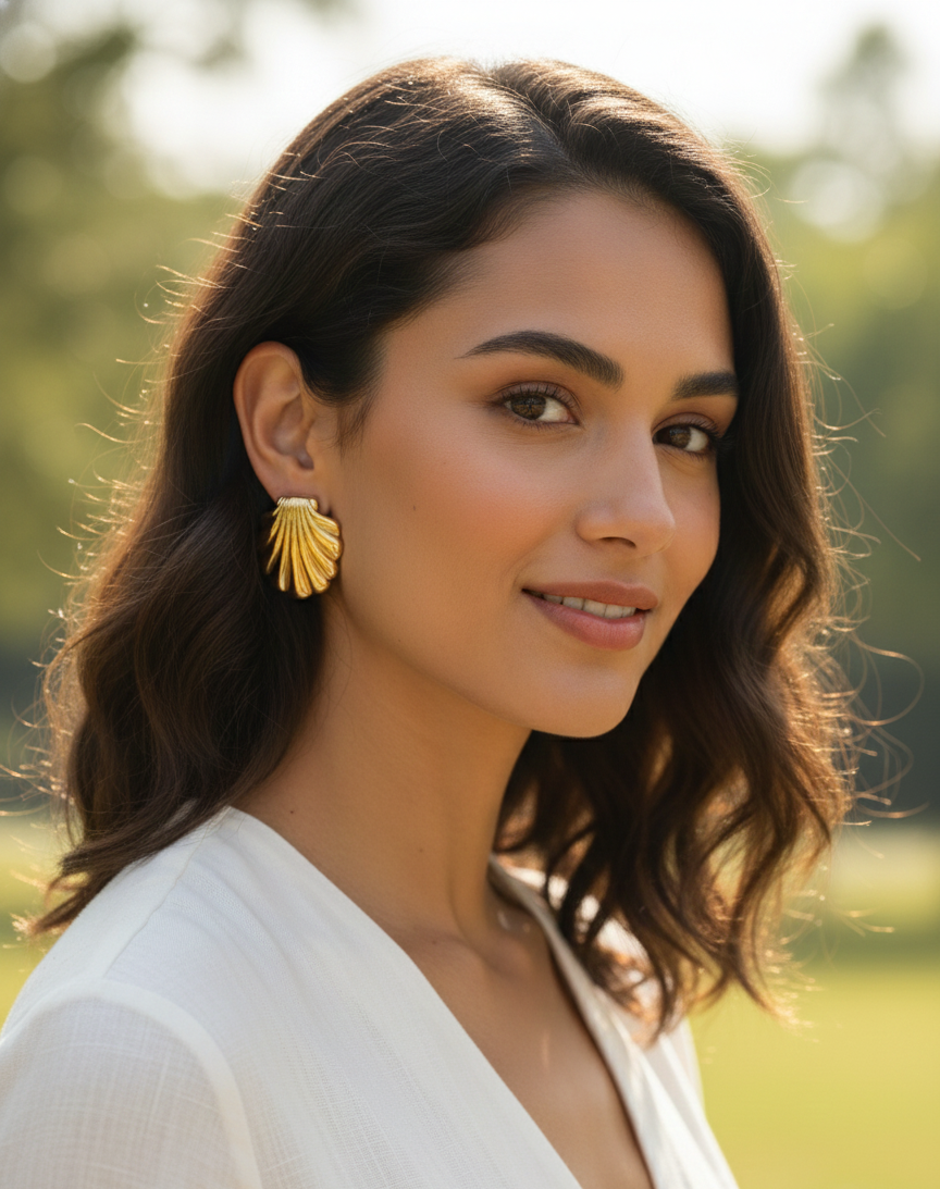 Vintage-Inspired 18K Gold Plated Stainless Steel Scallop Shell Statement Earrings