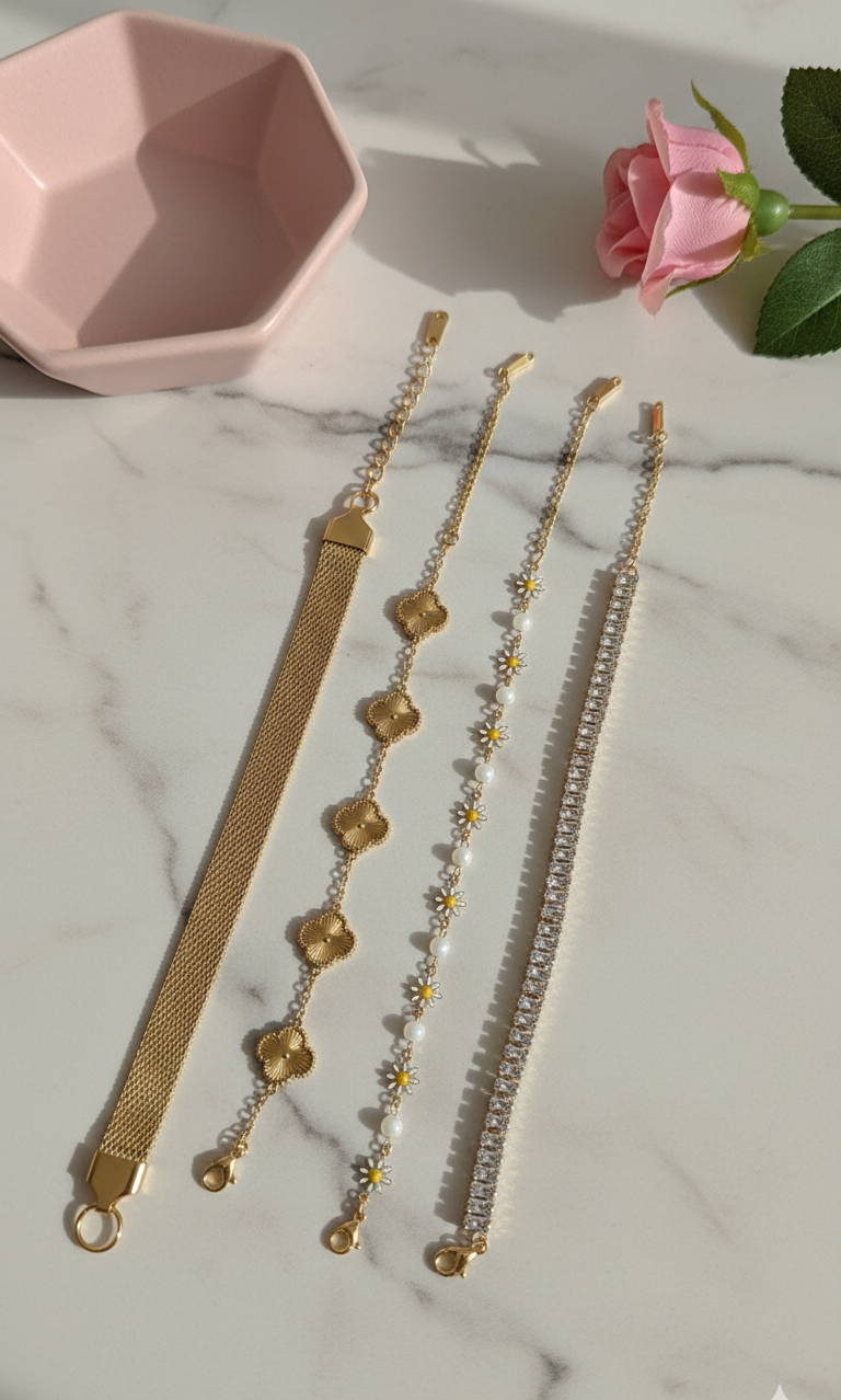 Golden Charm Stack Bracelets Set
