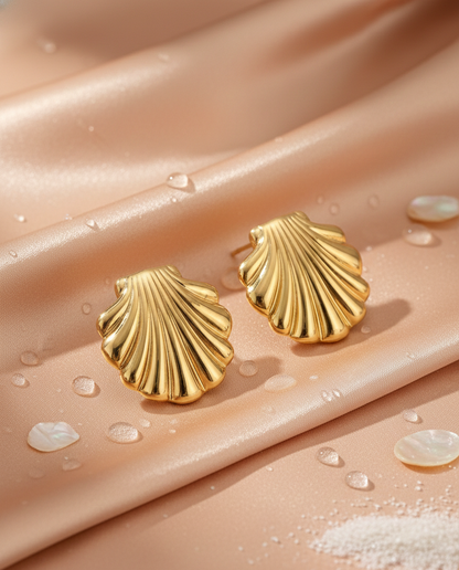 Vintage-Inspired 18K Gold Plated Stainless Steel Scallop Shell Statement Earrings