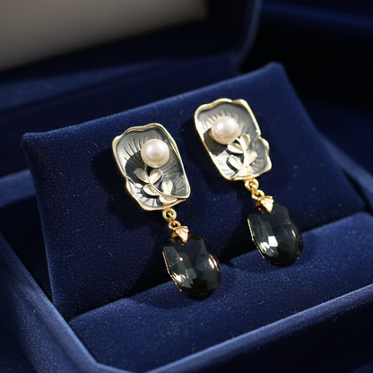 Ethereal Gilded Leaf & Crystal Drop Earrings