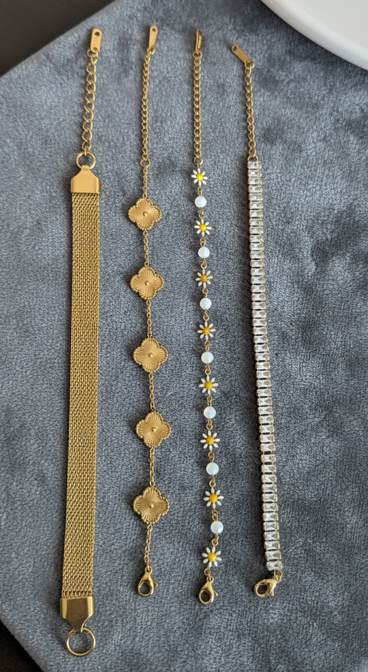 Golden Charm Stack Bracelets Set