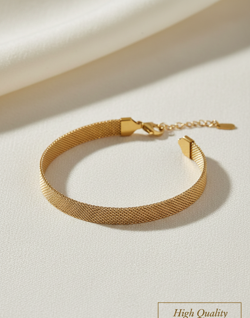 Aurelia 18K Gold-Plated Mesh Ribbon Bracelet – Timeless Elegance