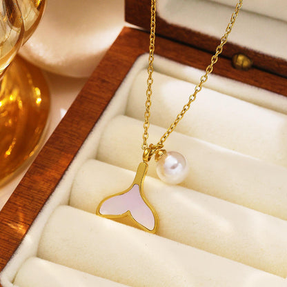 Gold Mermaid Tail & Pearl Pendant Necklace