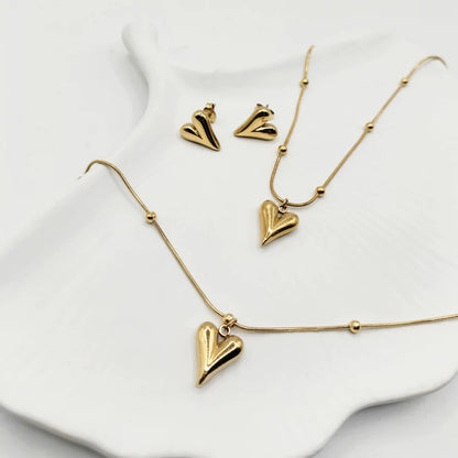 Golden Heartbeat Stainless Steel Full Jewelry Set  Necklace Bracelet & Earrings