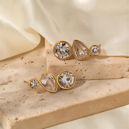 Triple-Drop Geometric Crystal Earrings